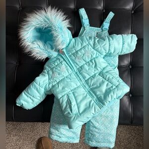 Aqua Snowsuit with Faux Fur Hood - Girls 18 Month